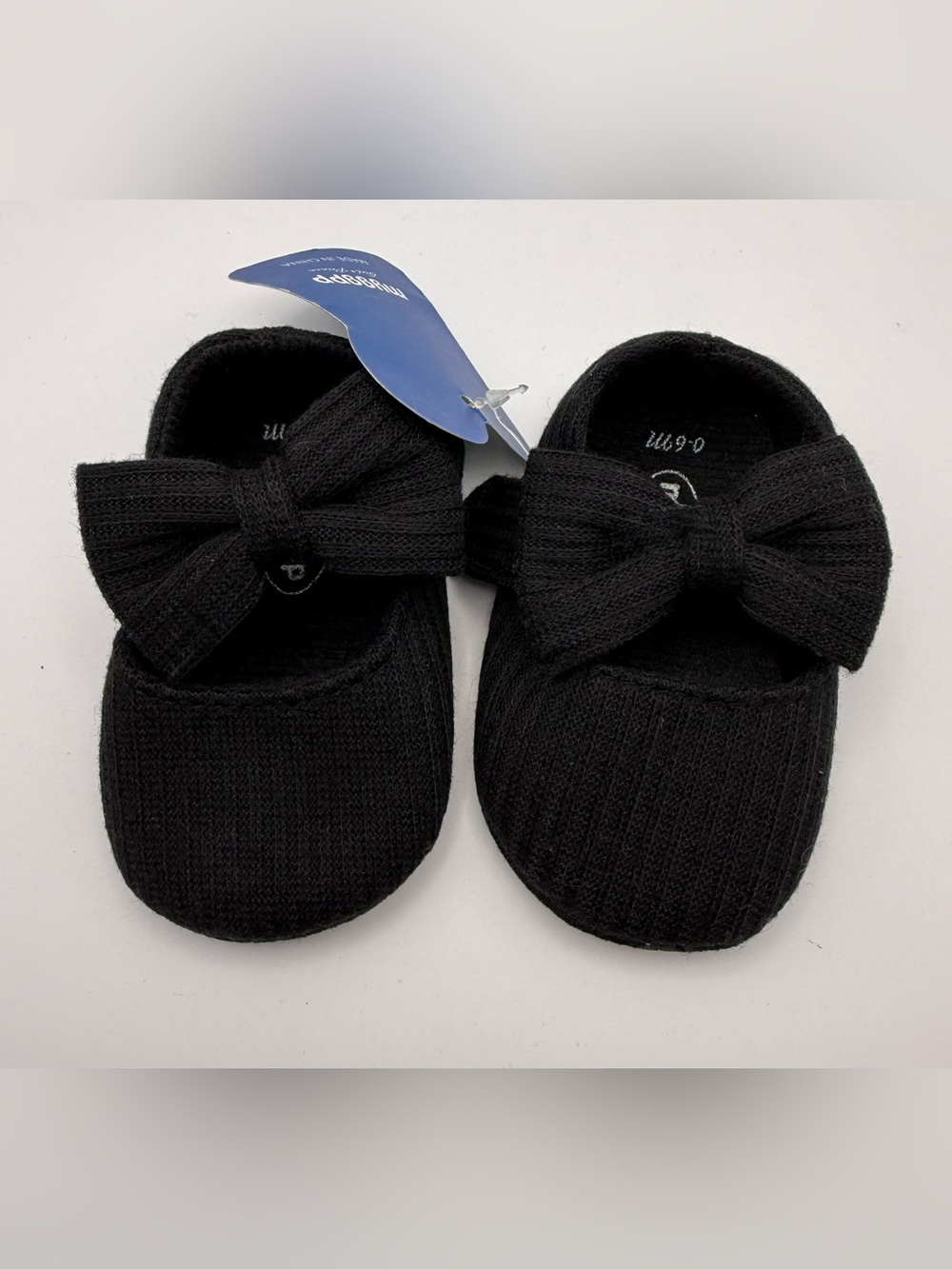 Baby Girls Black Knit Bow Mary Jane Slip-On Shoes